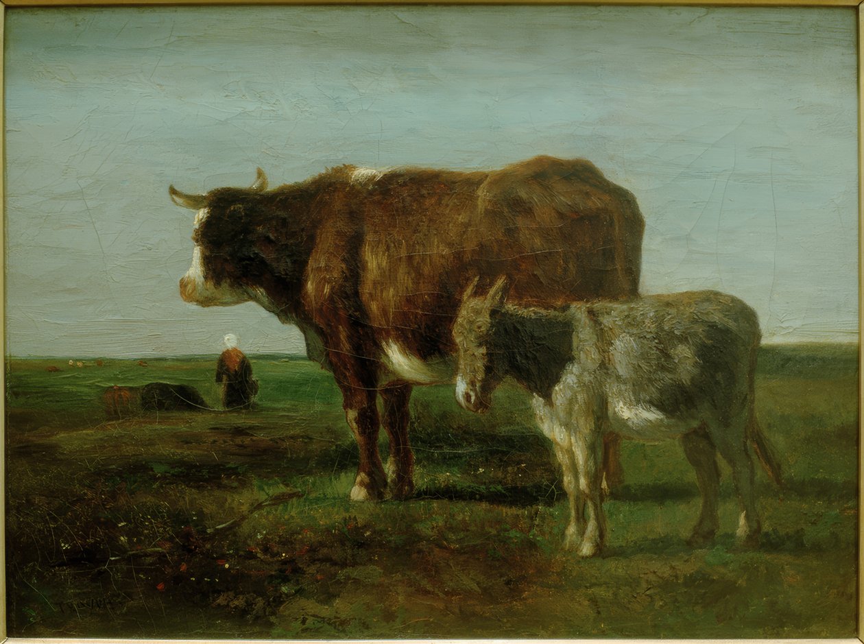 Cow with Donkey by Constant Troyon