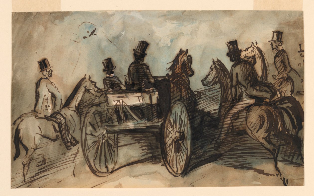 A Carriage and Three Riders by Constantin Guys