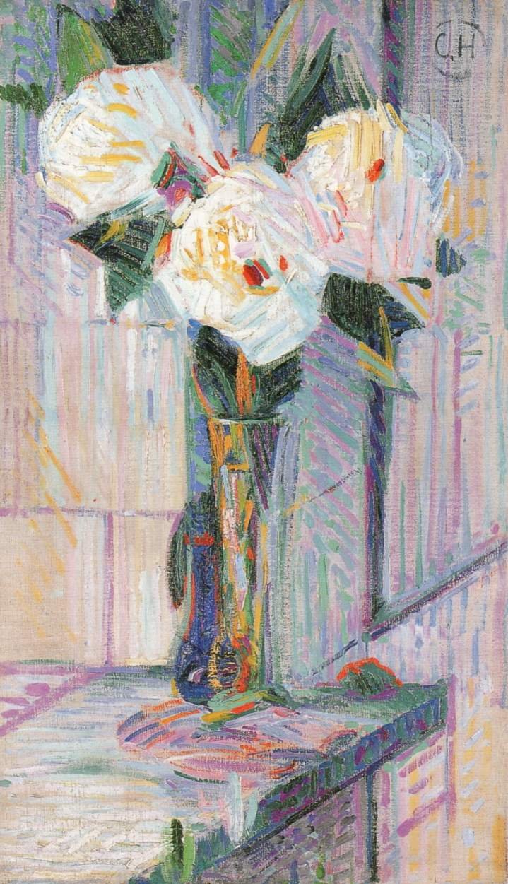 White Peonies in Glass Vase by Curt Herrmann