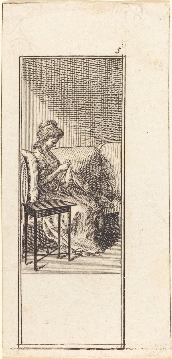 Girl Seated, Sewing by Daniel Nikolaus Chodowiecki