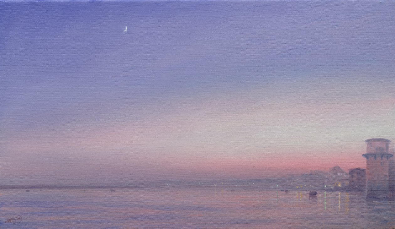 Moon over Varanasi by Derek Hare