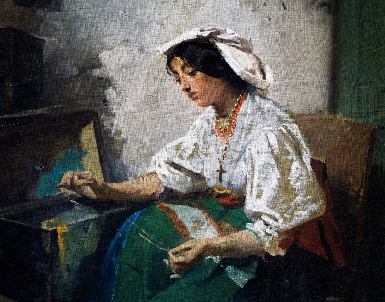 Sewing Girl by Domenico Induno