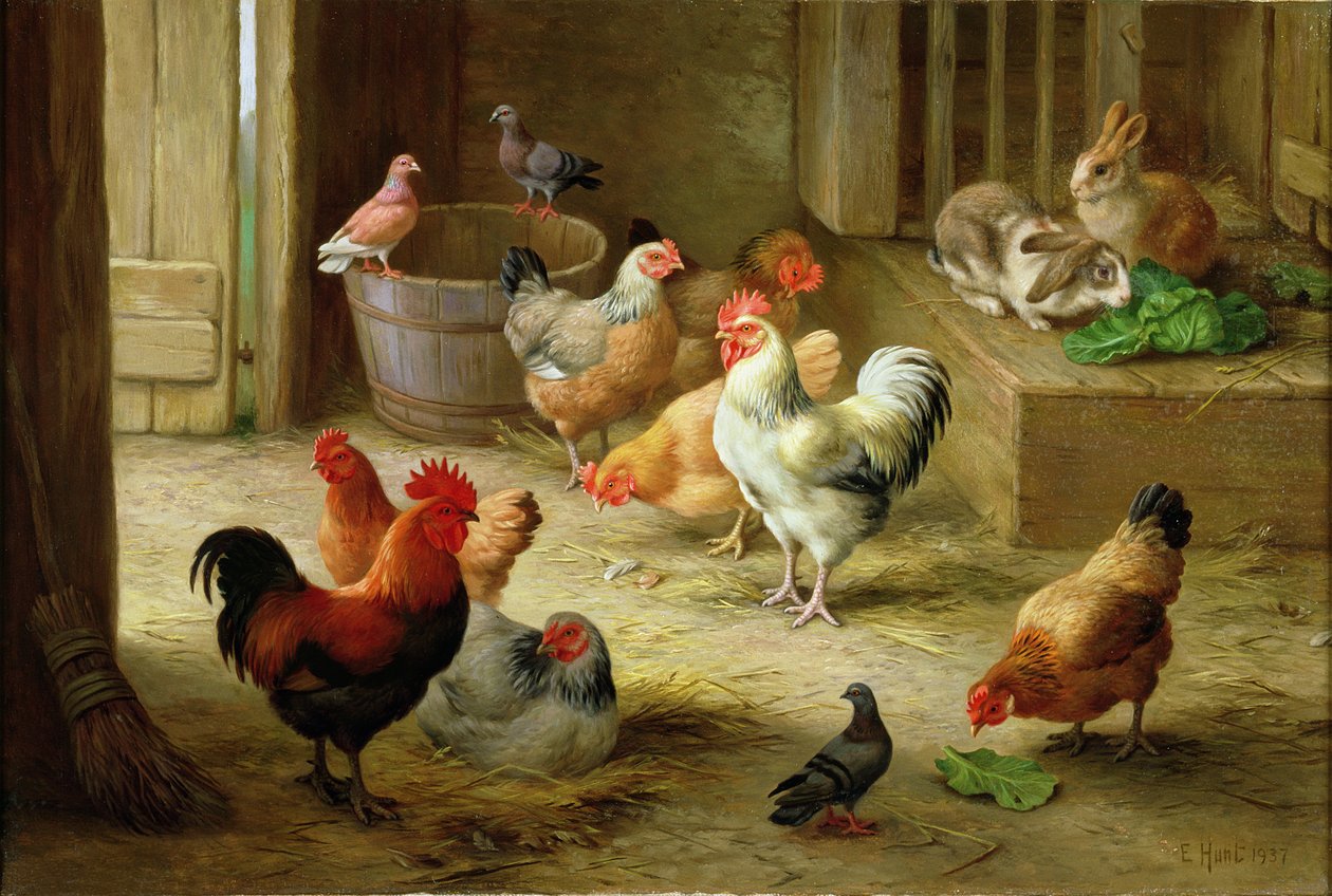 Farmyard scene by Edgar Hunt