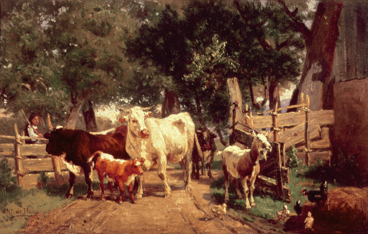 A Farmyard Scene by Eduard Weichberger
