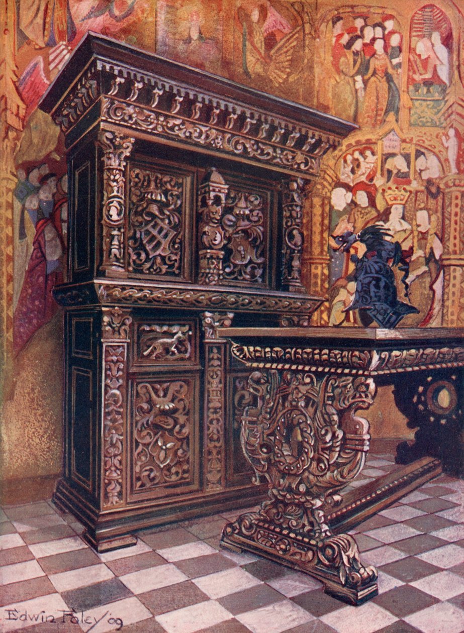 Carved Oak Armoire, Bearing the Cipher of Lambert Suavius of Liege by Edwin John Foley