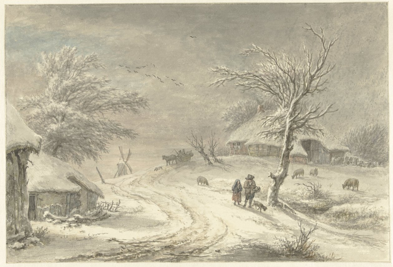 Winter Scene in Exloo, Drenthe by Egbert van Drielst