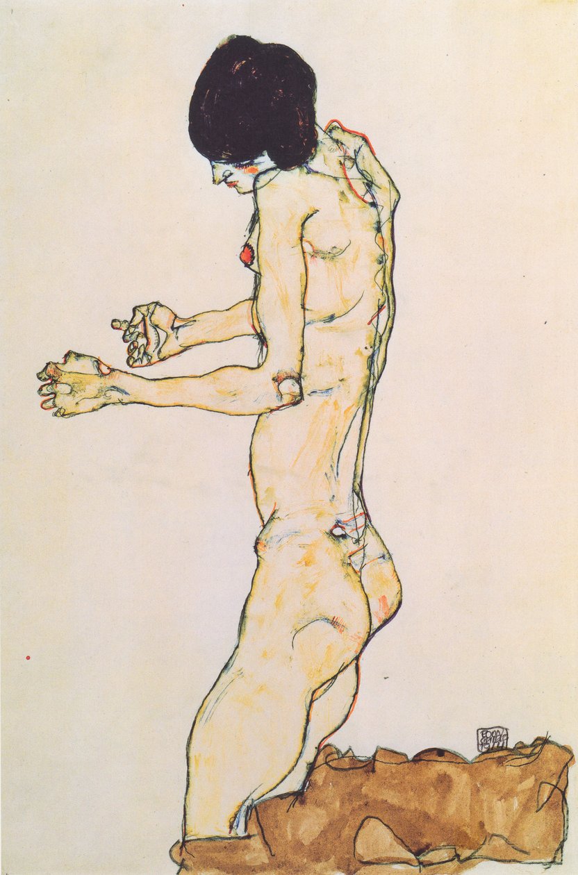 Kneeling Female Nude with Outstretched Arms by Egon Schiele
