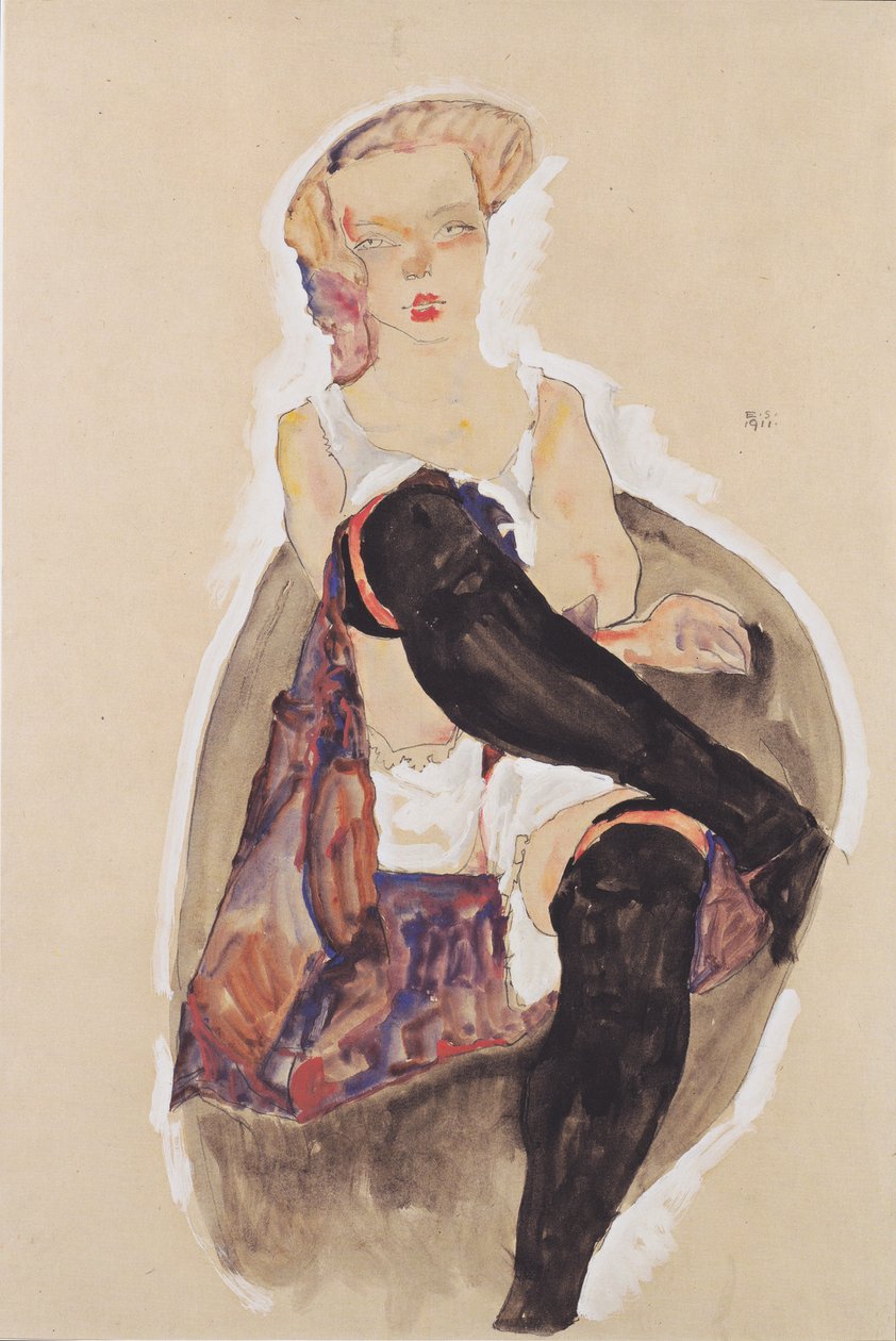 Girl with Crossed Legs by Egon Schiele