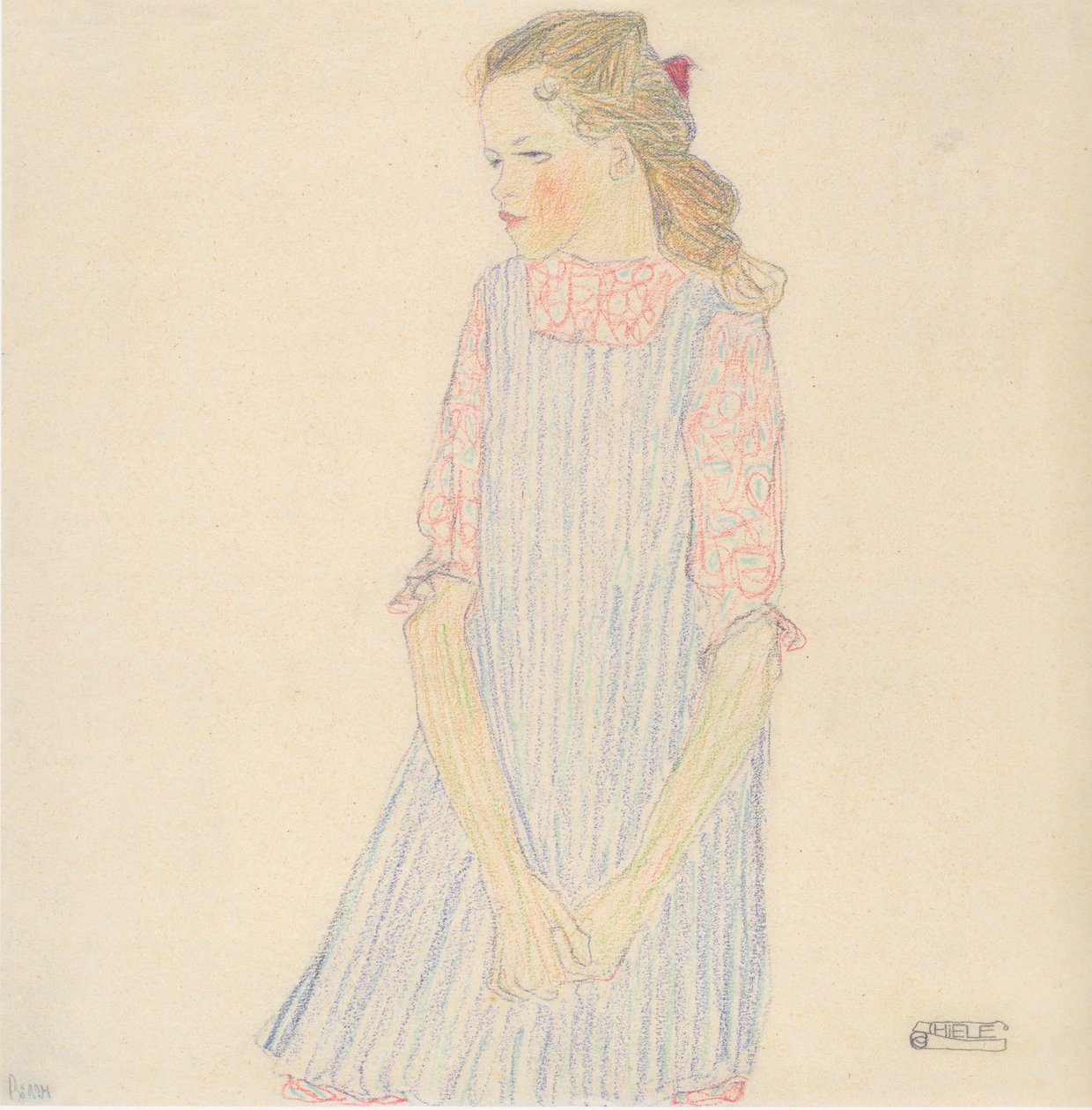 Girl with Red Bow by Egon Schiele