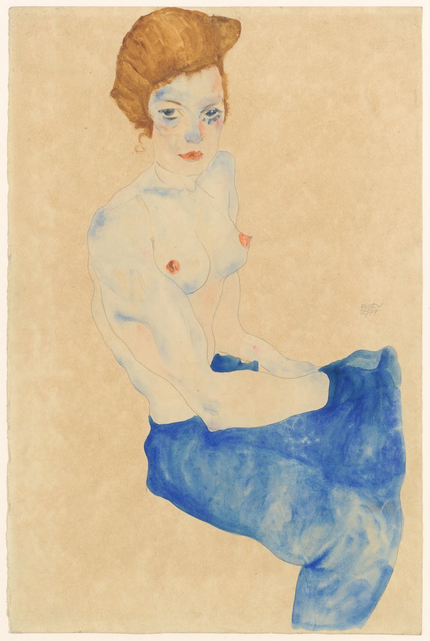 Seated Blue Nude by Egon Schiele