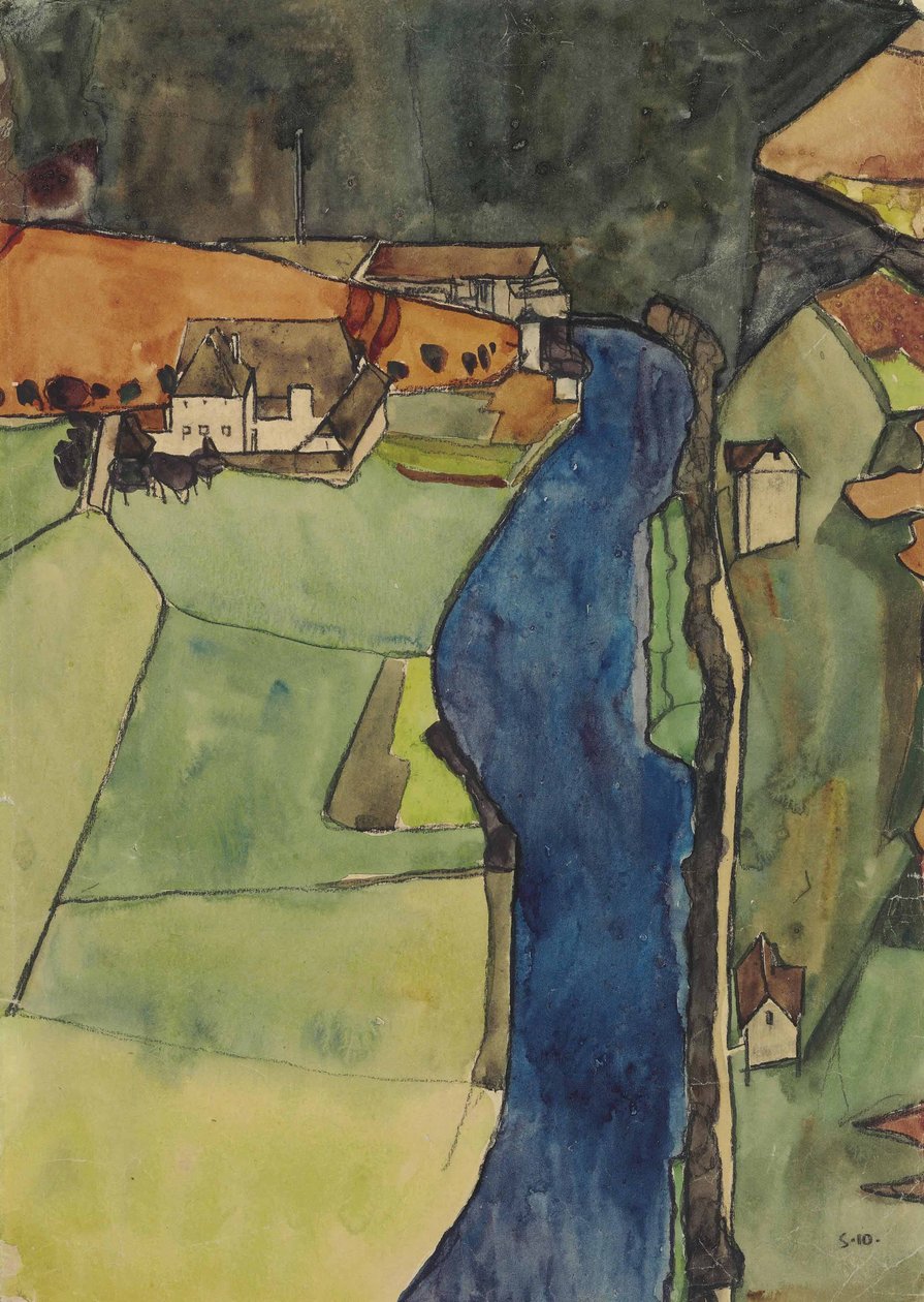 Town by the Blue River by Egon Schiele