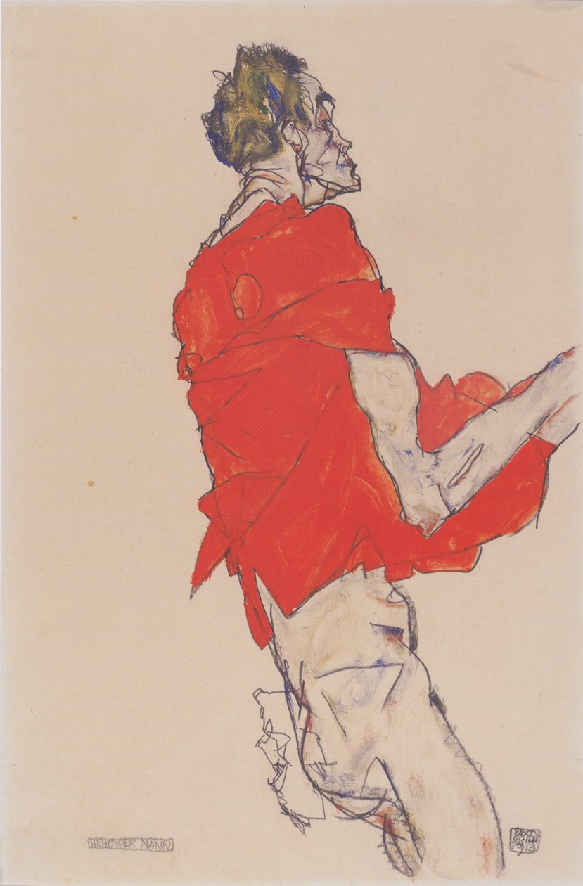 Standing Man (Self-Portrait in Red Shirt) by Egon Schiele