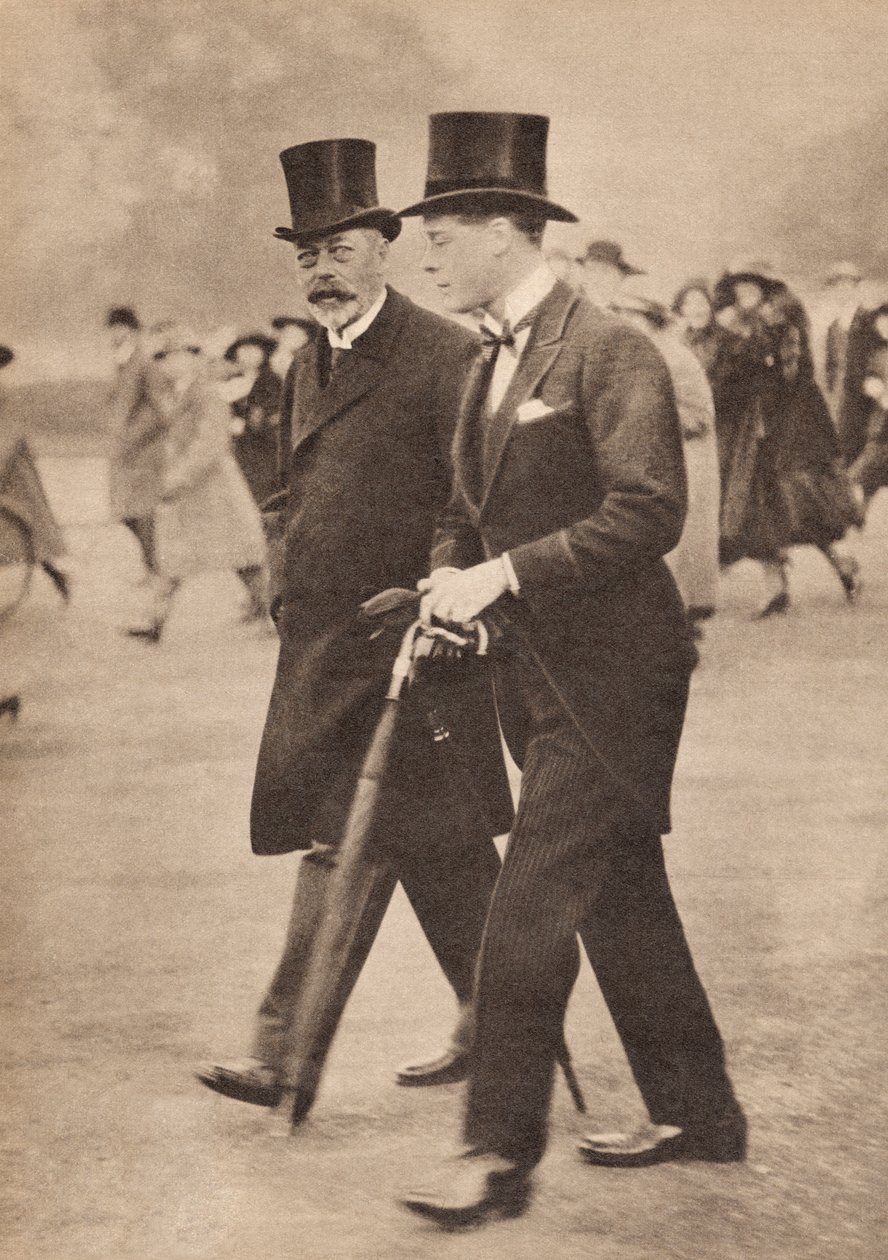 George V and his son the Prince of Wales, the future Edward VIII, in 1922, illustration from 