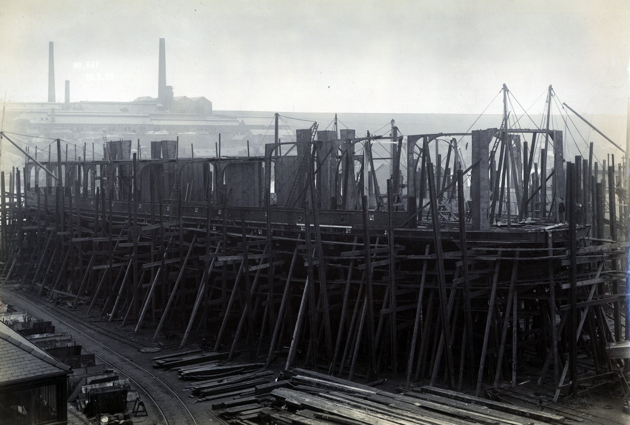 The Ice-Breaking Train Ferry Steamer SS Baikal in Frame During Construction by Sir W.G. Armstrong Mitchell and Co. Ltd., at Low Walker Shipyard, Newcastle upon Tyne by English Photographer