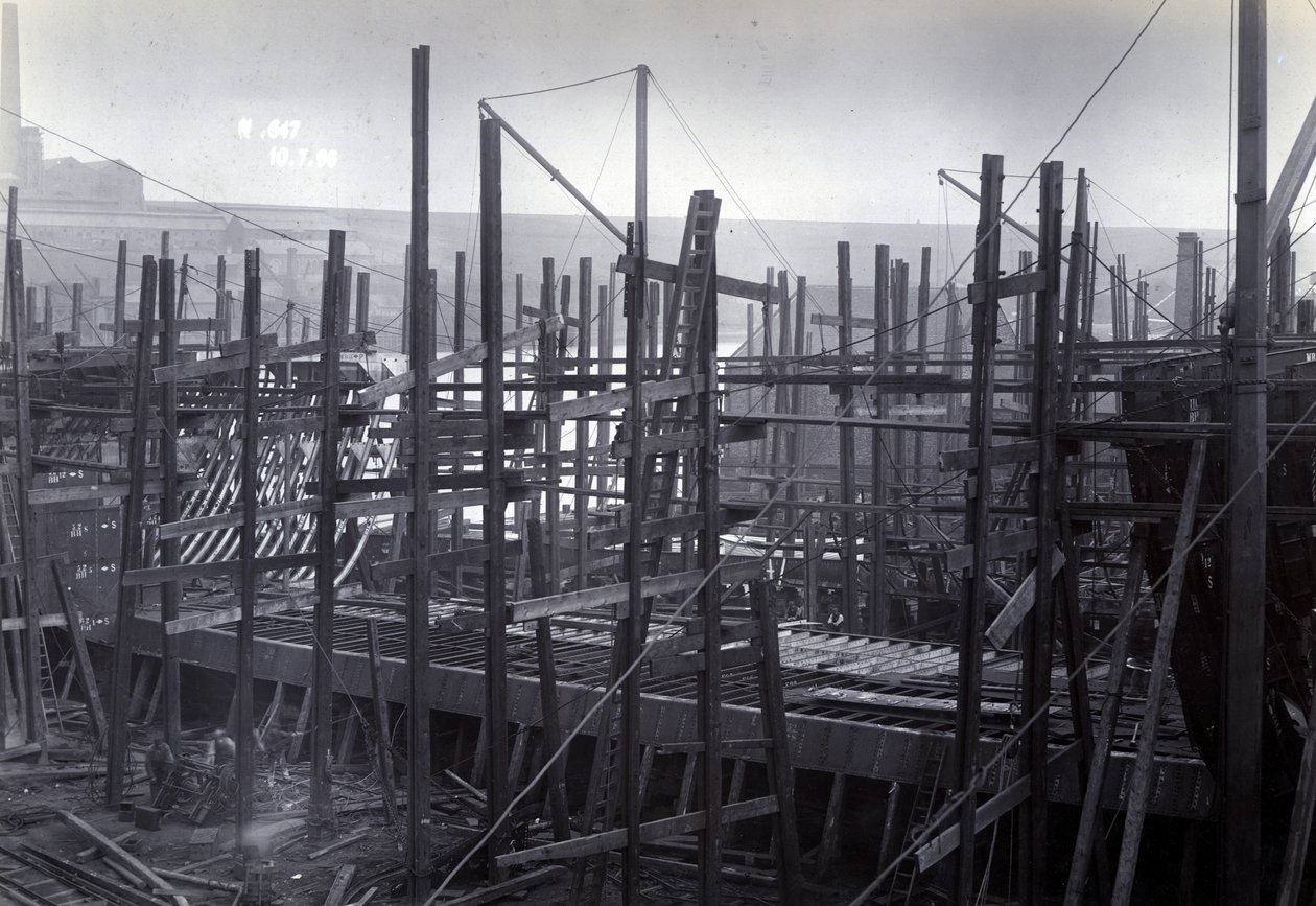 The Ice-Breaking Train Ferry Steamer SS Baikal in Frame During Construction by Sir W.G. Armstrong Mitchell and Co. Ltd., at Low Walker Shipyard, Newcastle upon Tyne, Yard No. 647 by English Photographer