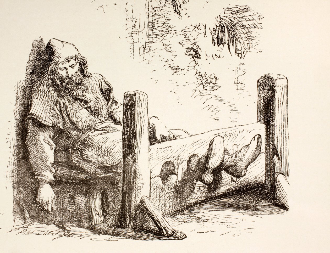 A Man in Stocks, 1890 by English School