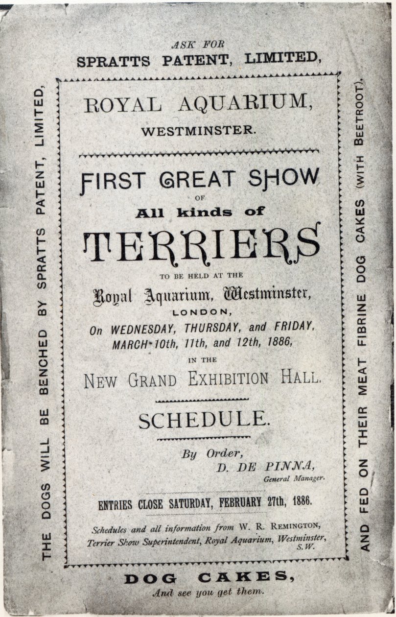 Poster Advertising the Allied Terrier Club Show at the Royal Aquarium, Westminster in 1886 by English School