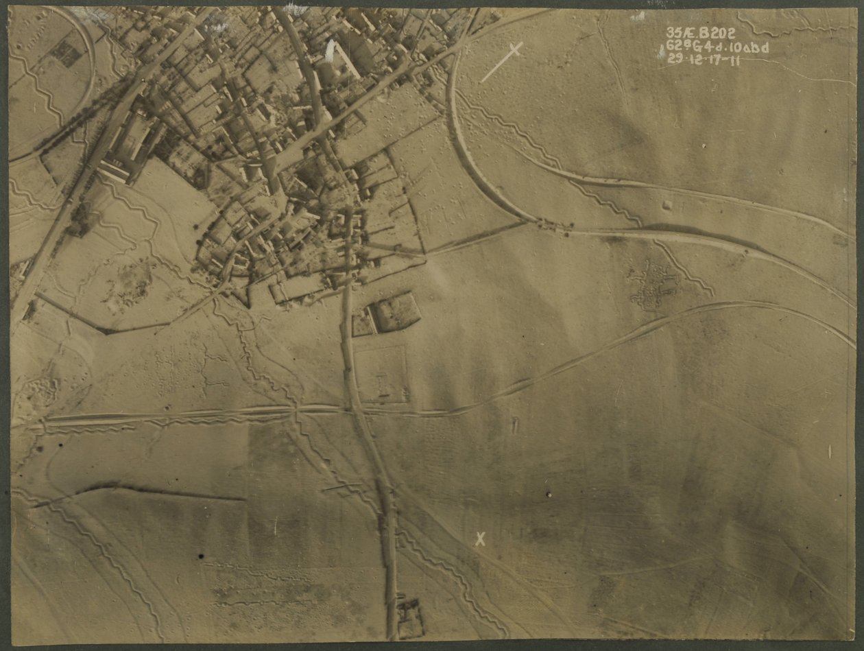 Aerial photograph with WWI trenches, 1917 by English Photographer