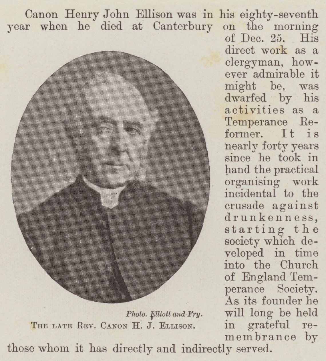 The Late Reverend Canon H. J. Ellison by English Photographer