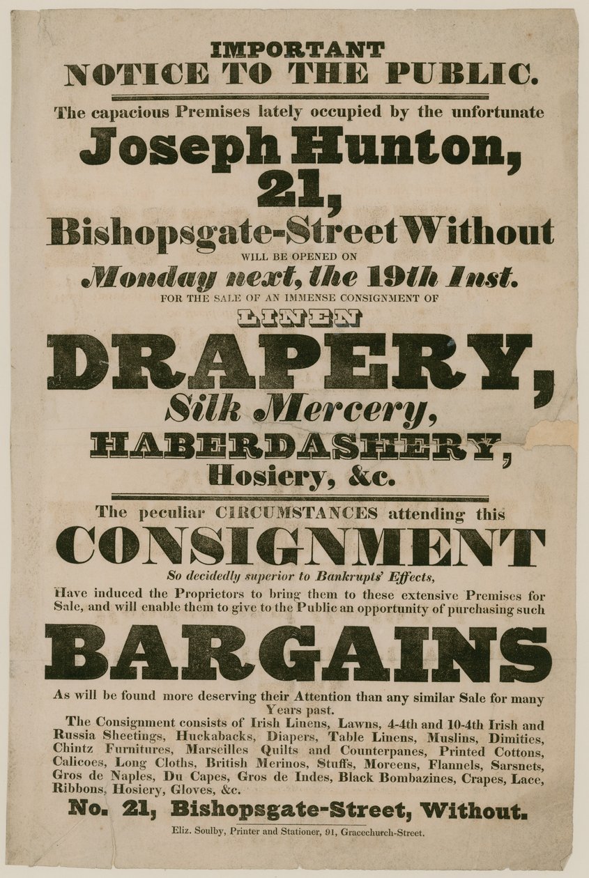 Advertisement for Bargains by English School