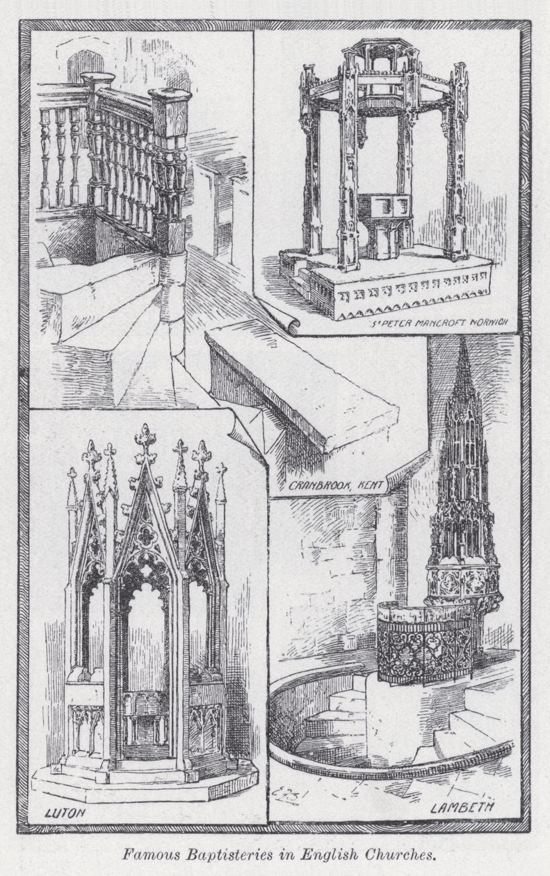 Famous baptisteries in English churches by English School