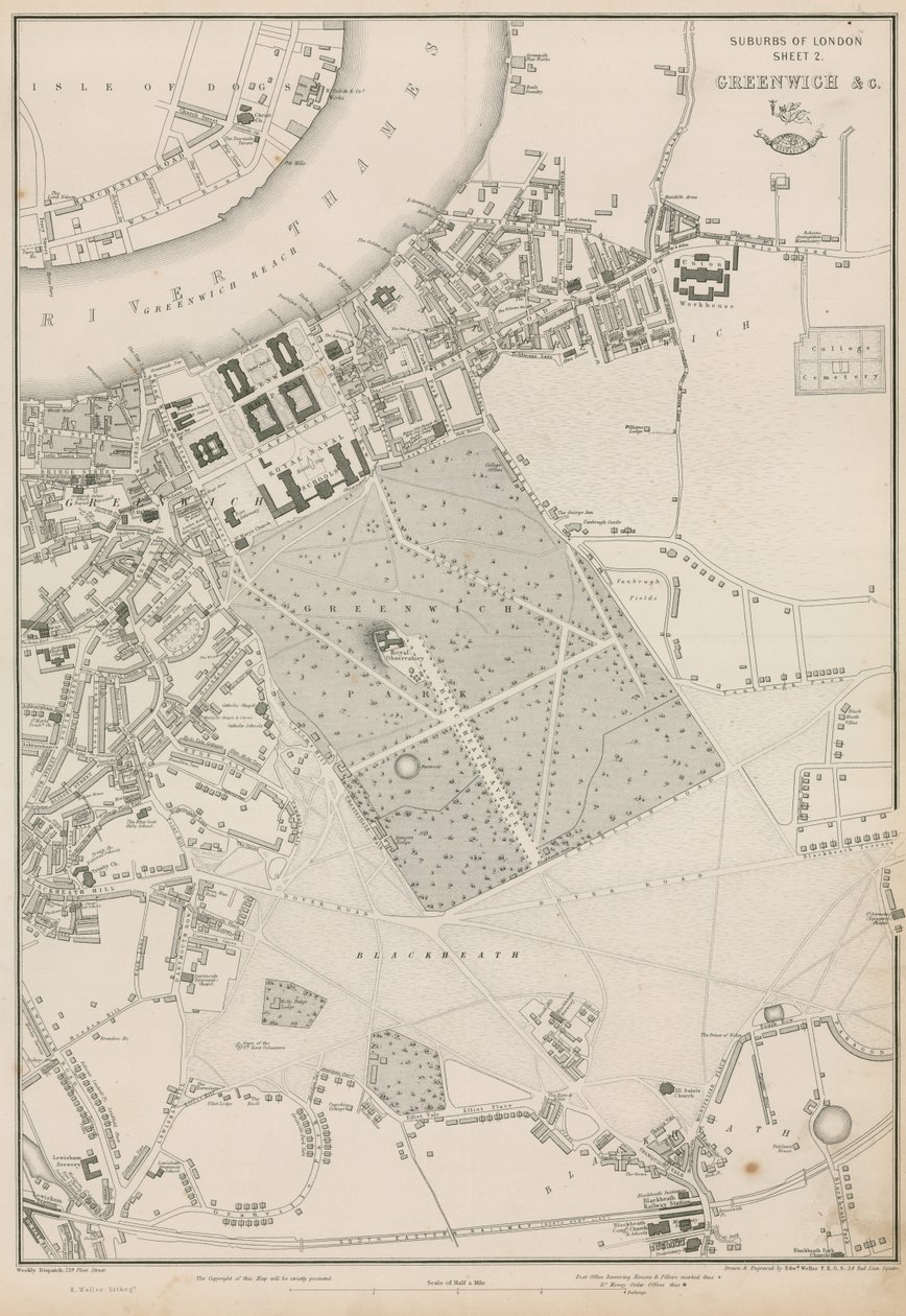 Map of Greenwich and surrounding area, London by English School