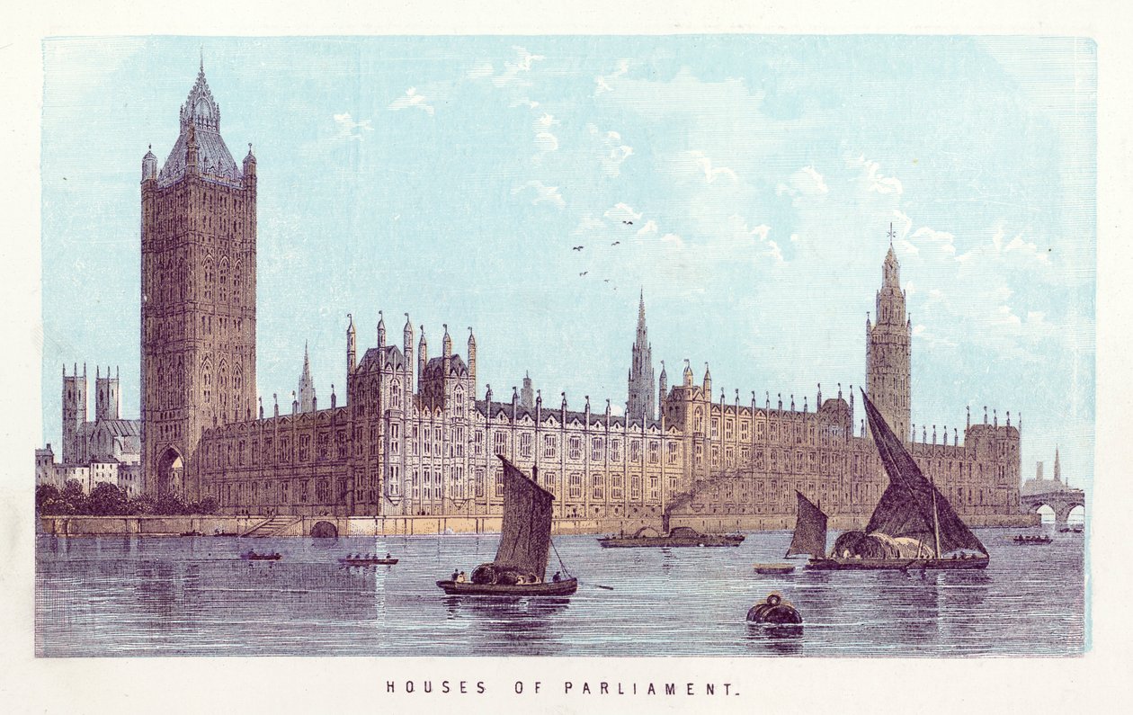 River Thames: Houses of Parliament by English School