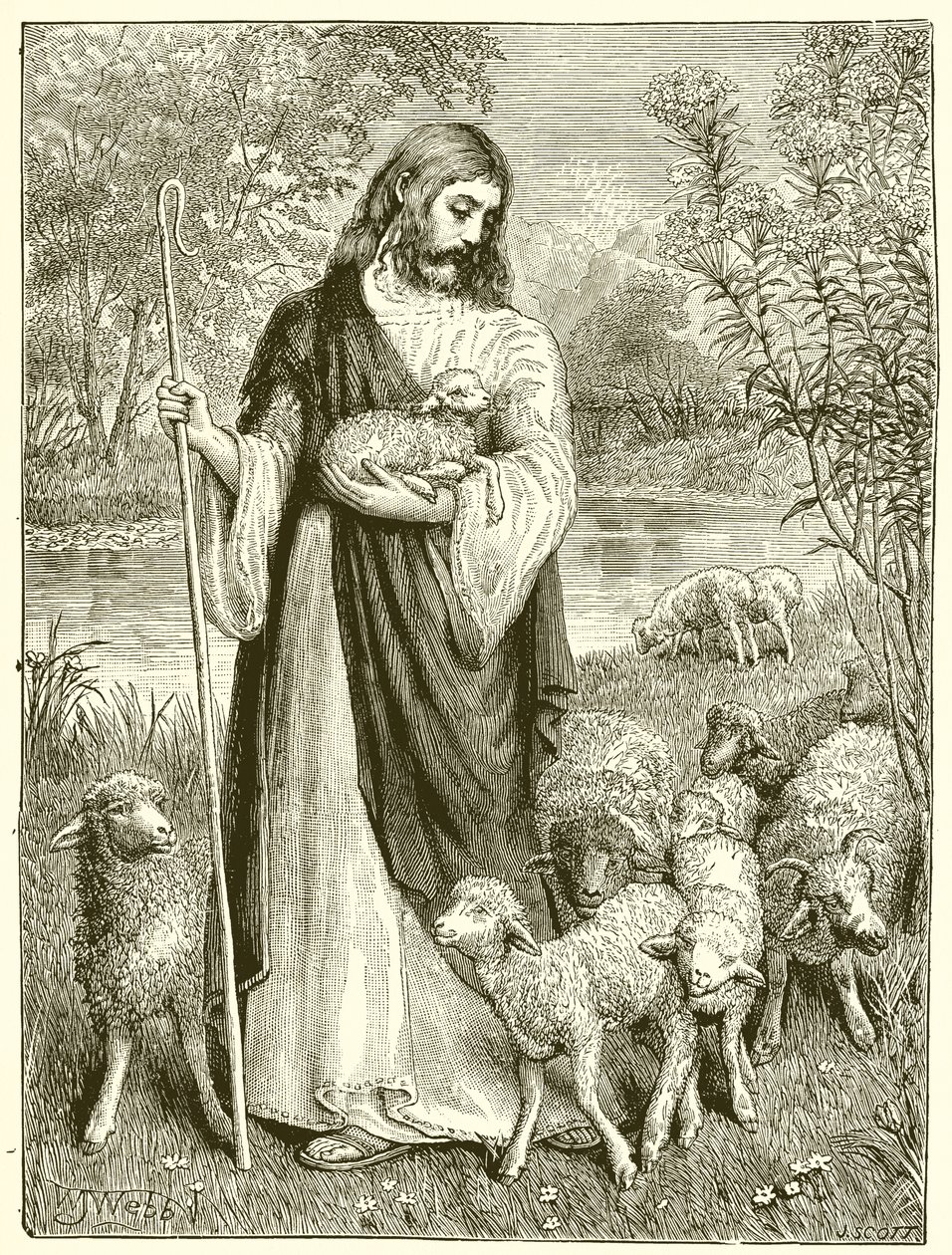 The Shepherd and the Lambs by English School