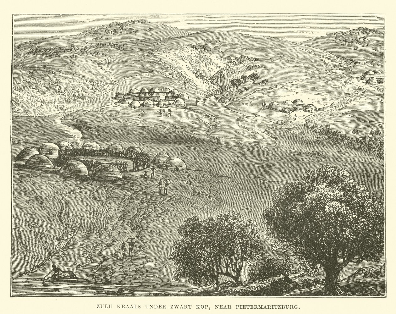 Zulu Kraals Under Zwart Kop, Near Pietermaritzburg by English School