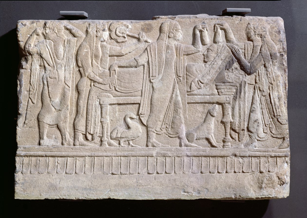 Funerary Monument Depicting Mourners Surrounding the Laying-Out of a Body Before Cremation, c.490-480 BC by Etruscan