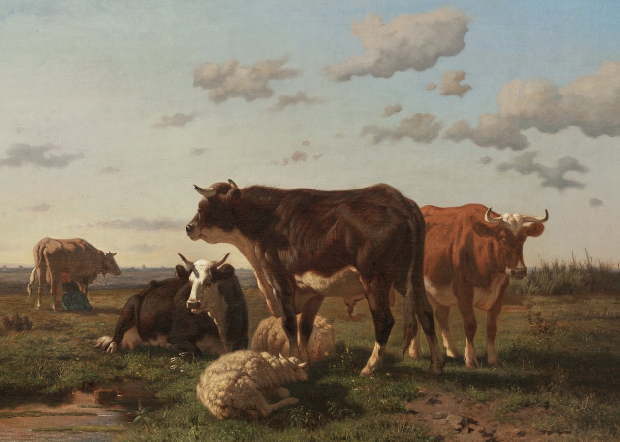 Cattle and Sheep in a Landscape by F. Jurnet