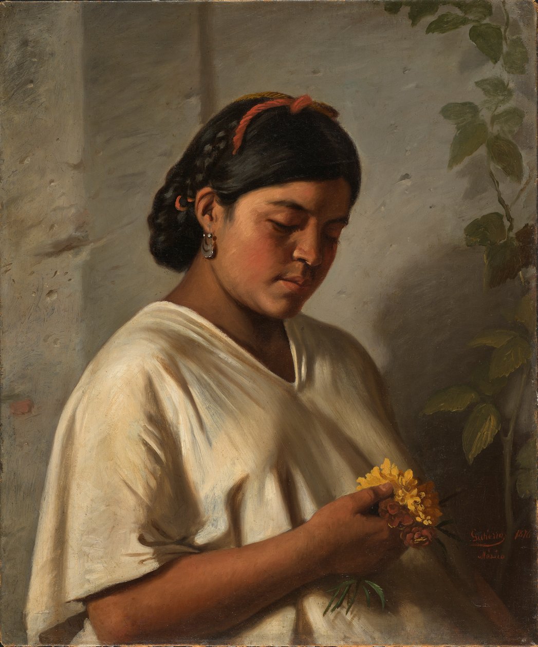 Indian Woman with Marigold by Felipe Santiago Gutierrez