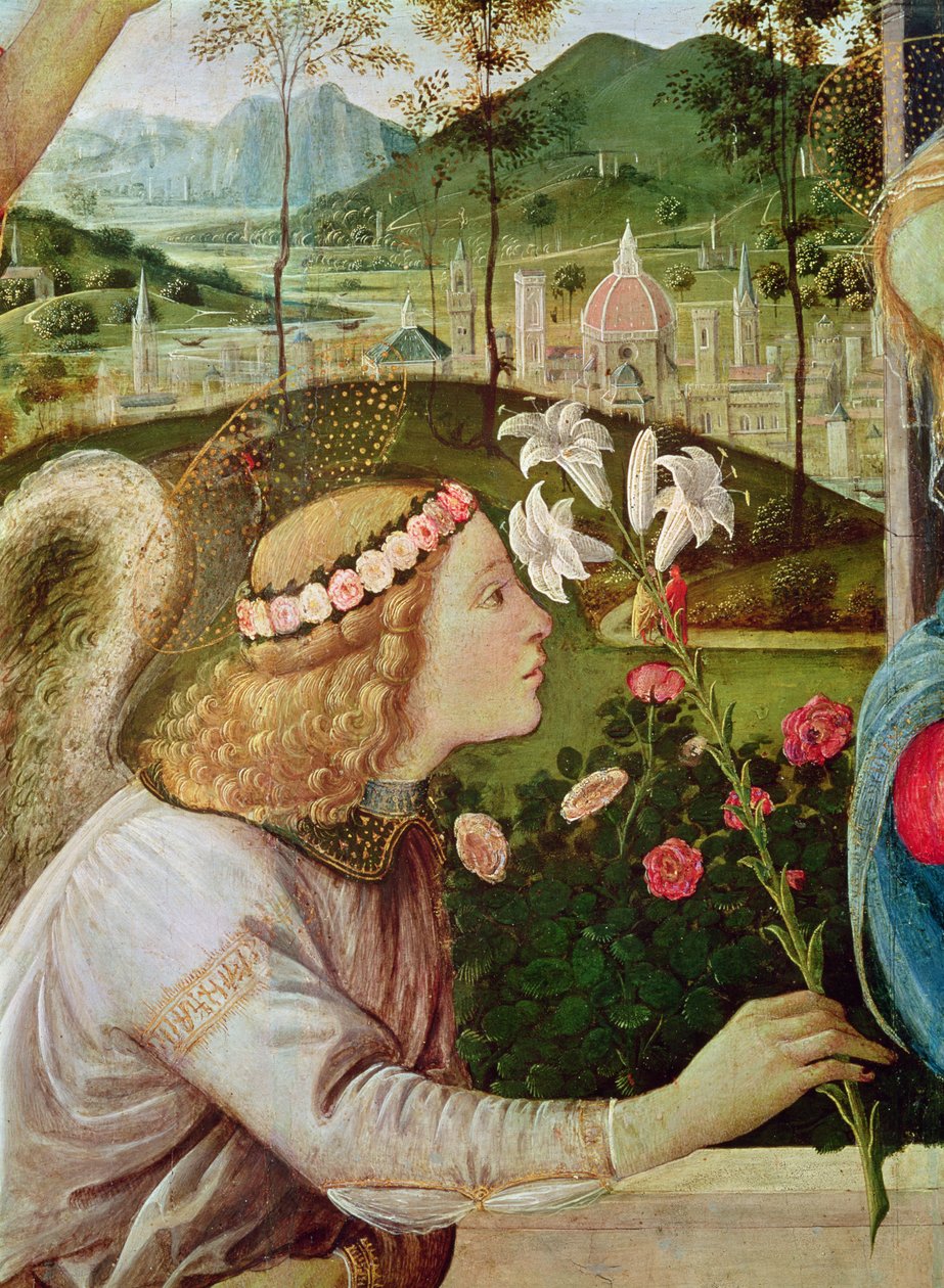 The Annunciation between Saint John the Baptist and Saint Andrew carrying his Cross (detail) by Filippino Lippi