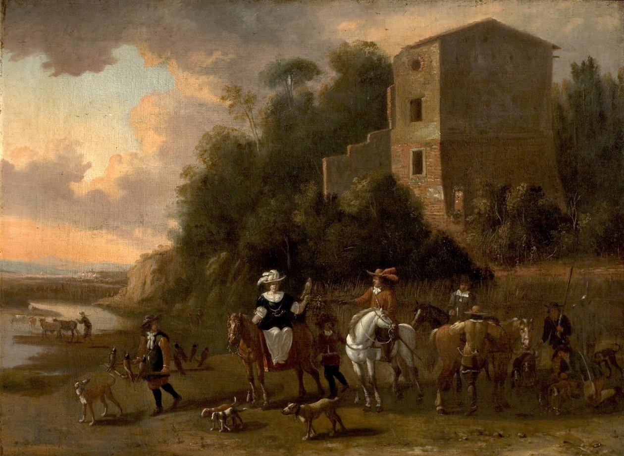 Hawking Party by Flemish School
