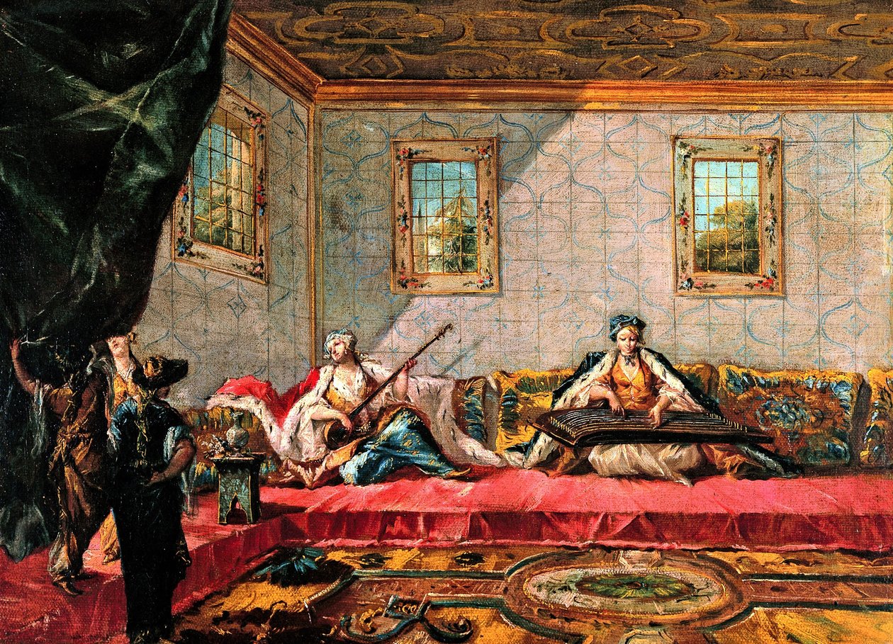 Two Odalisques Playing Music in the Harem by Francesco Guardi