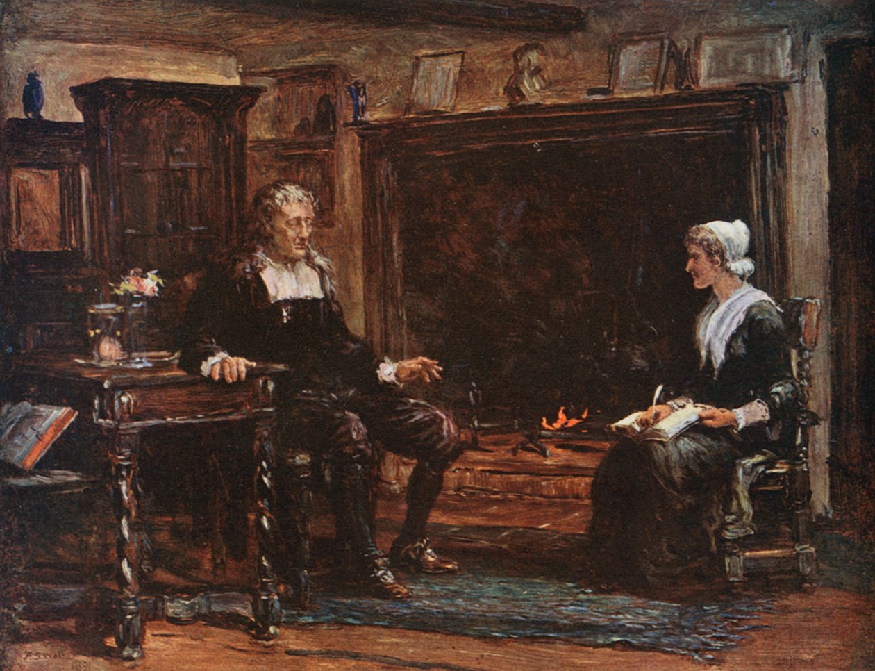 Milton in His Cottage Dictating Paradise Regained by Francis S. Walker