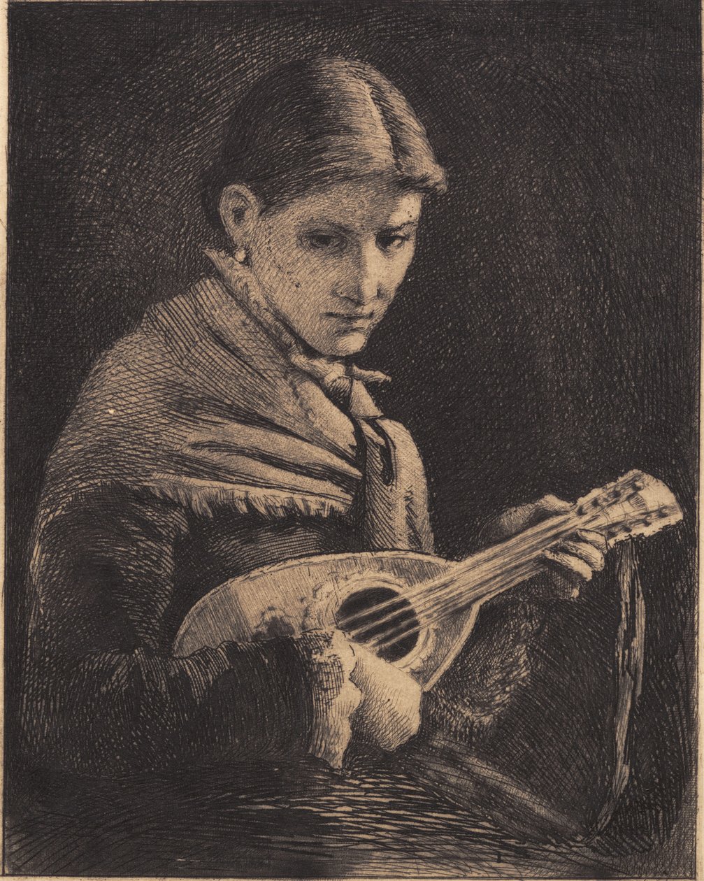 Young Girl with Mandolin by Frans Schwartz