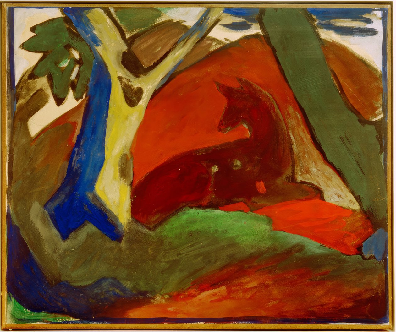 Crouching Deer by Franz Marc