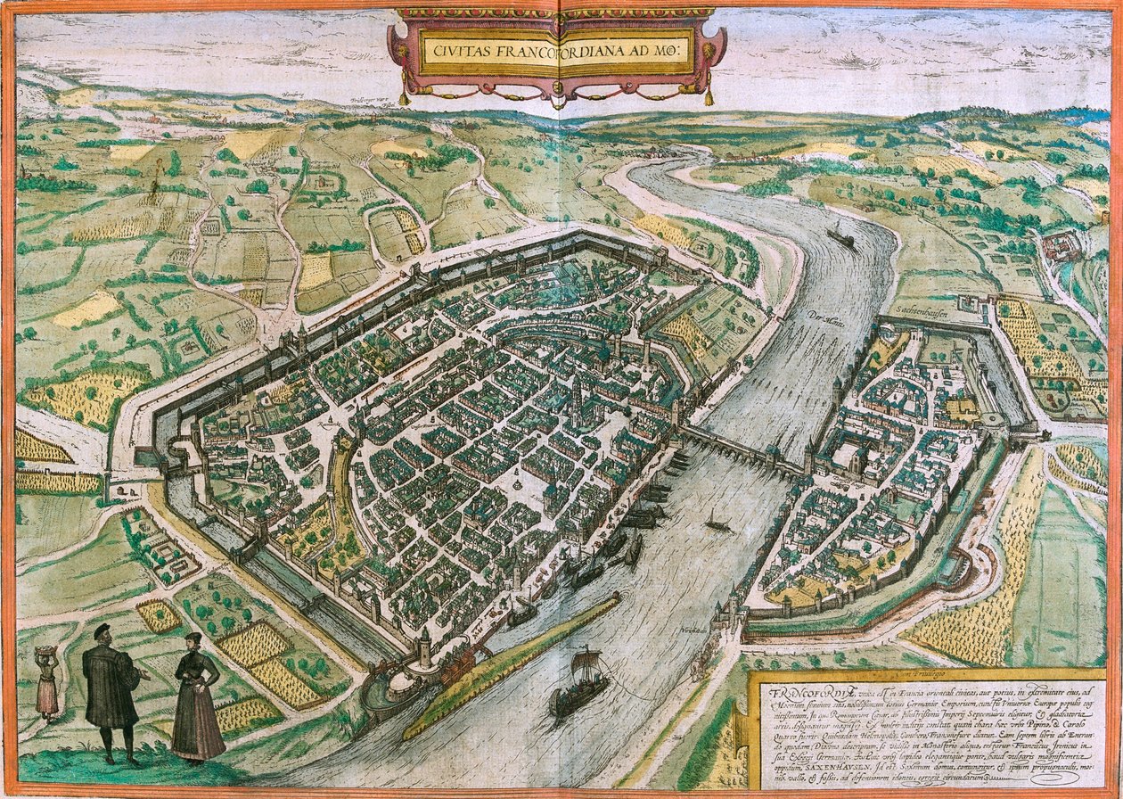 Map of Frankfurt (Francofordia), Germany by Franz Hogenberg