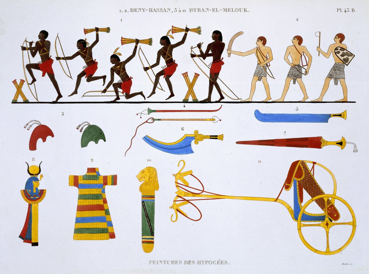 Archers of the Army and Military Items, from a Rare Record of Frescoes from Thebes, recorded on his second visit to Egypt by Frederic Cailliaud by Frederic Cailliaud