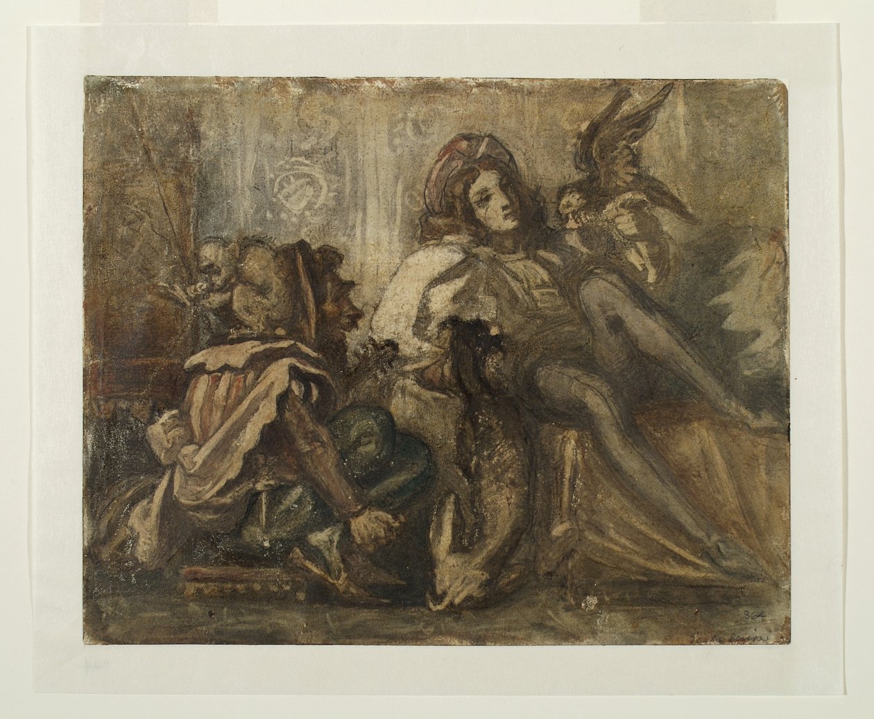 Study for a composition showing a Jester, a Male Figure and a Bird by Frederic Leighton