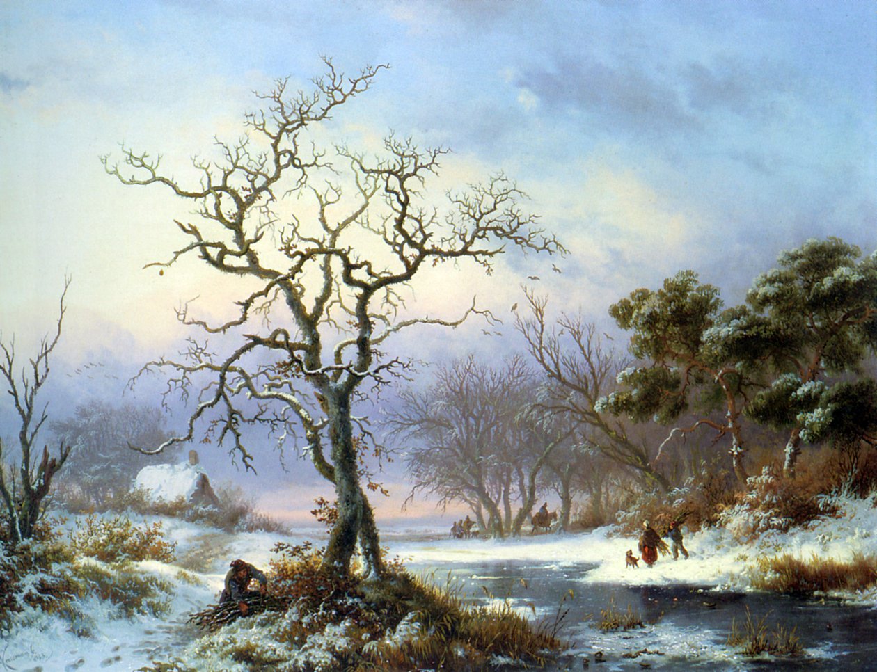 Faggot Gatherers in a Winter Landscape by Fredrik Marinus Kruseman