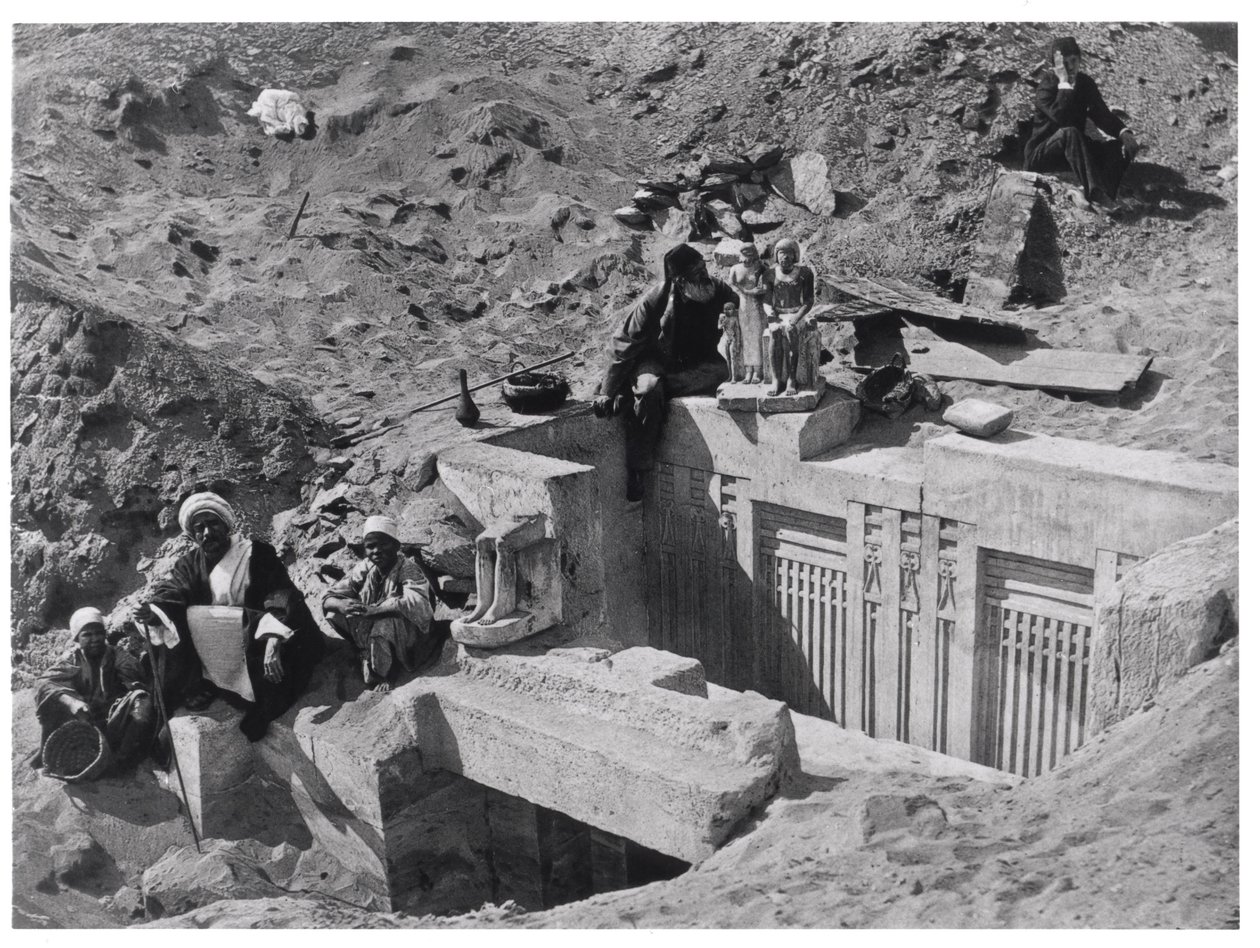 Auguste Mariette seated on a mastaba during excavations at Saqqara, from Voyage dans la Haute Egypte, published in 1878 by French Photographer