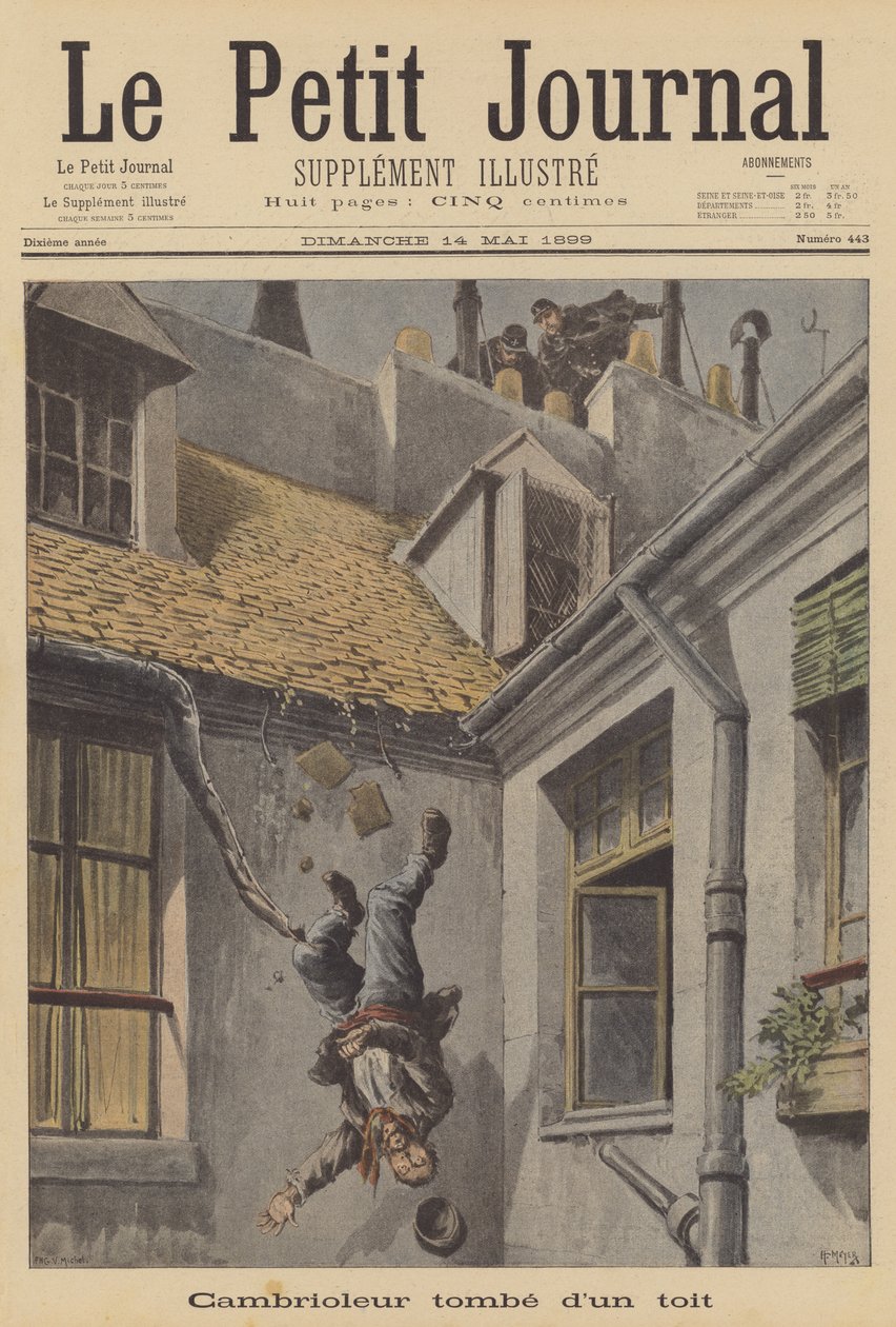 A burglar falling from a roof by French School