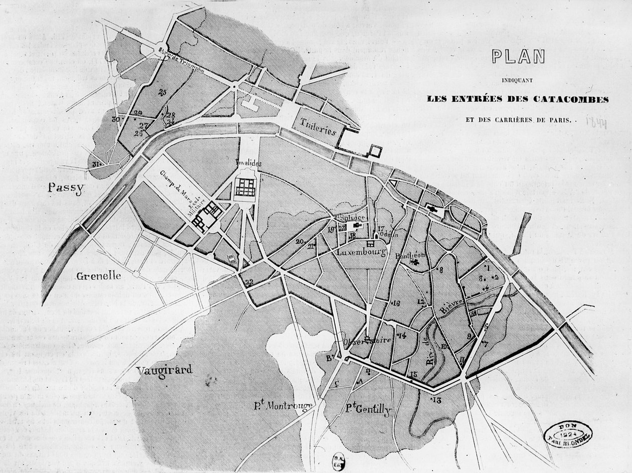 Plan of the Entrances to the Catacombs and the Quarries in Paris, 1844 by French School