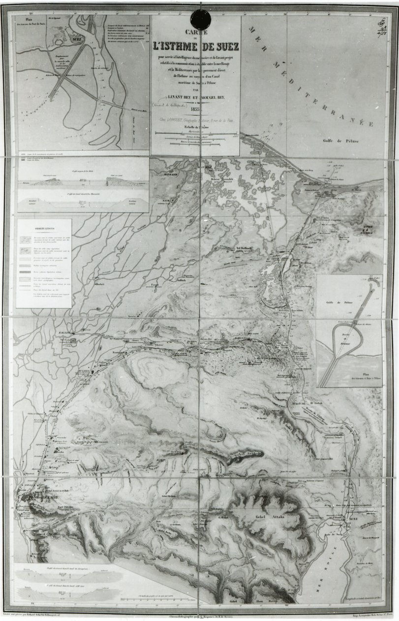 Preparatory Map of the Suez Canal, 1855 by French School