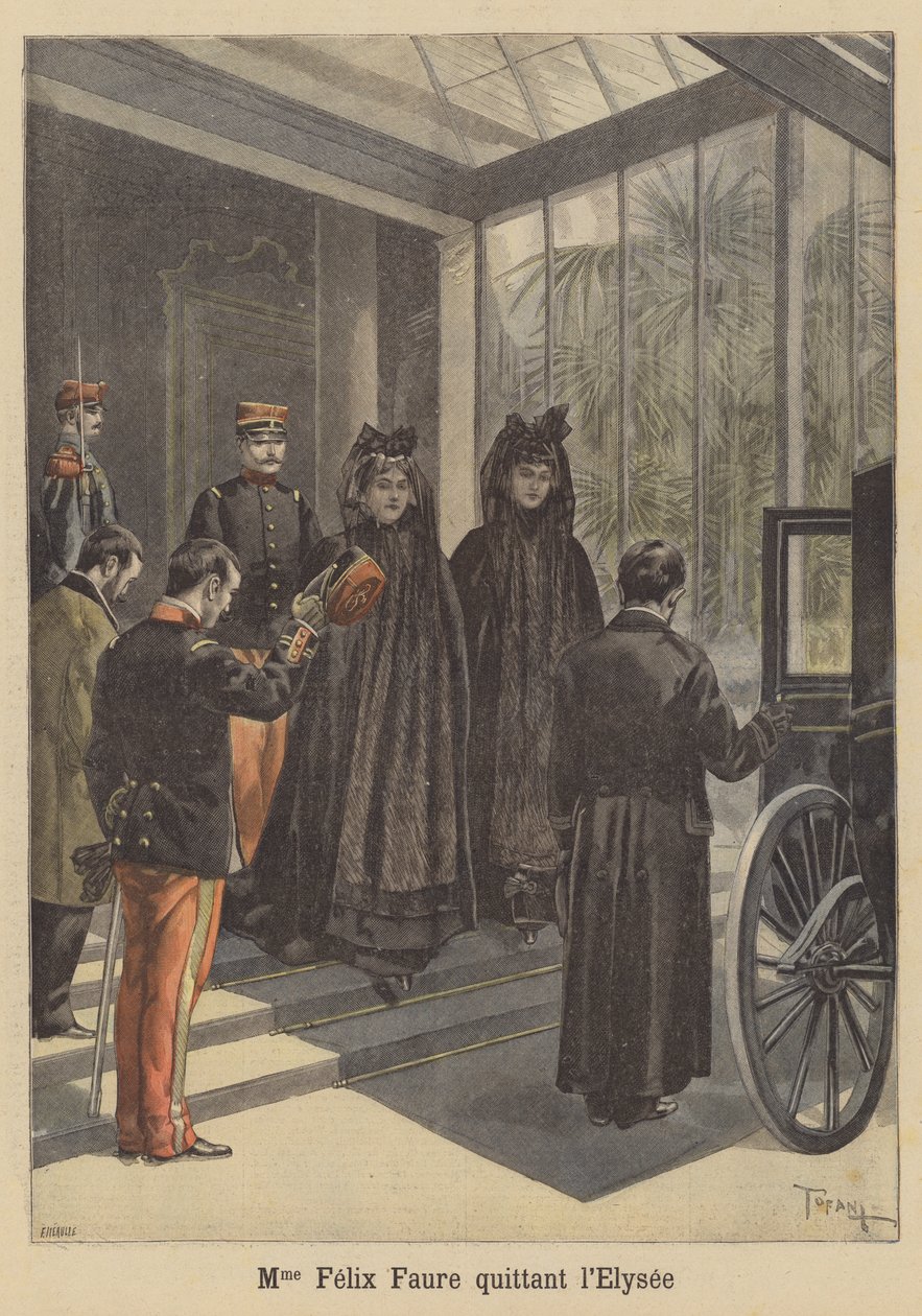 The widow of President Faure of France leaving the Elysee Palace by French School