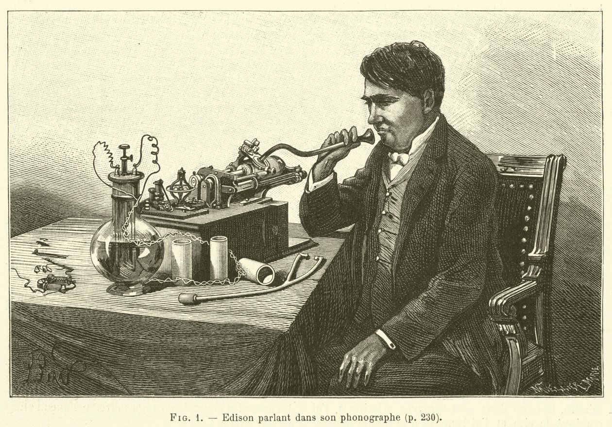 Edison Speaking into His Phonograph by French School