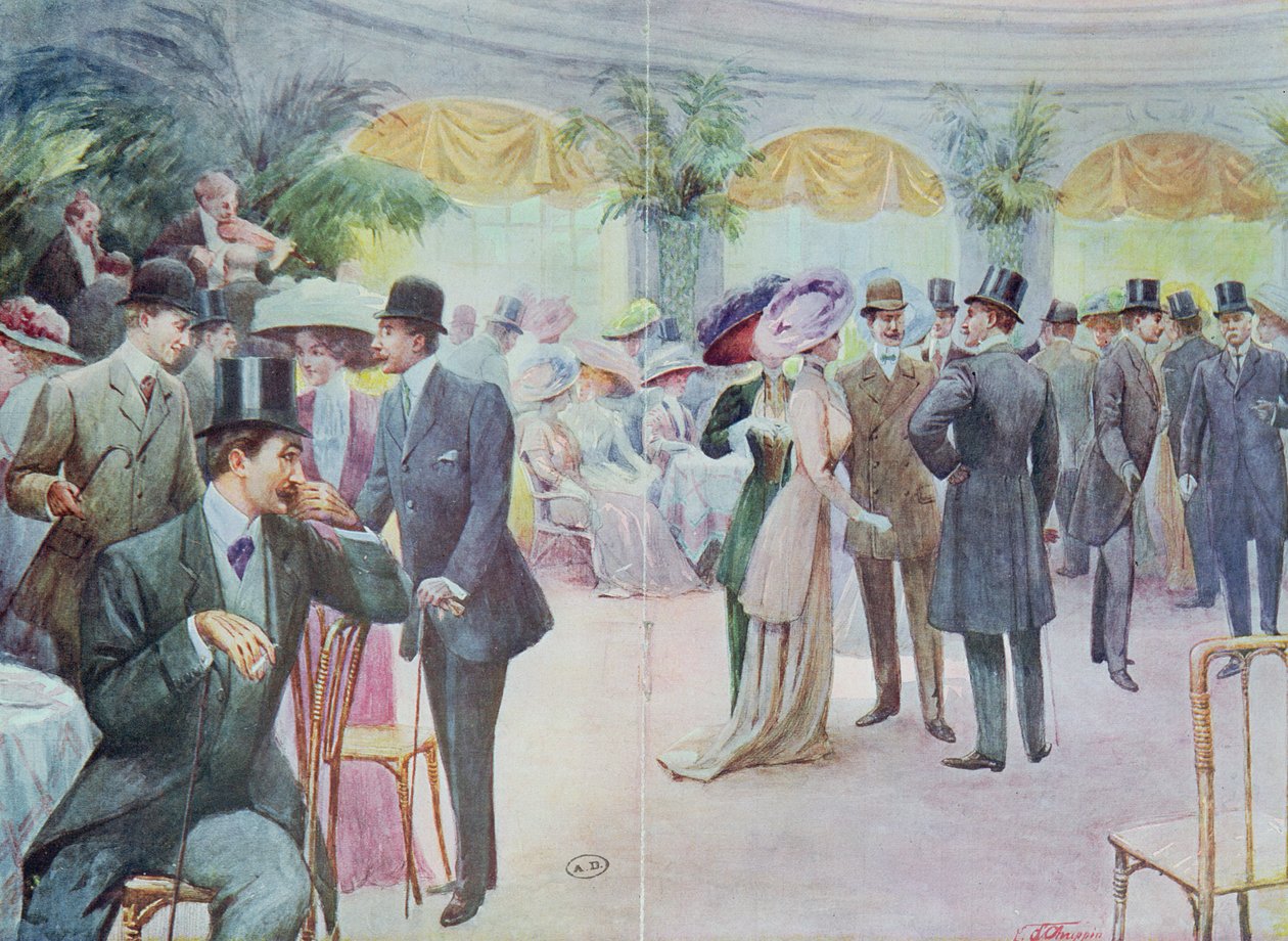 Fashion plate depicting a Society gathering by French School