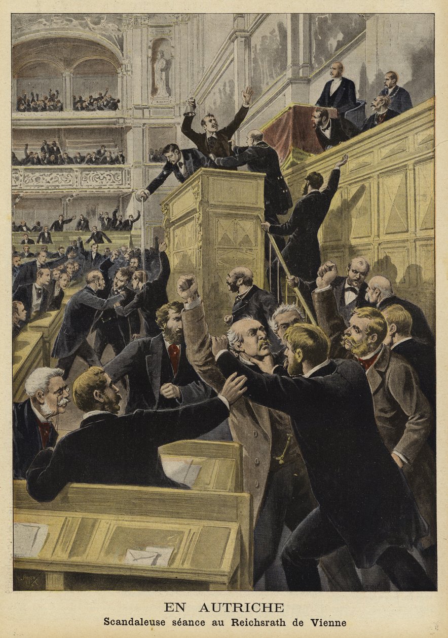 Fighting in the Imperial Council, Vienna, 1897 by French School